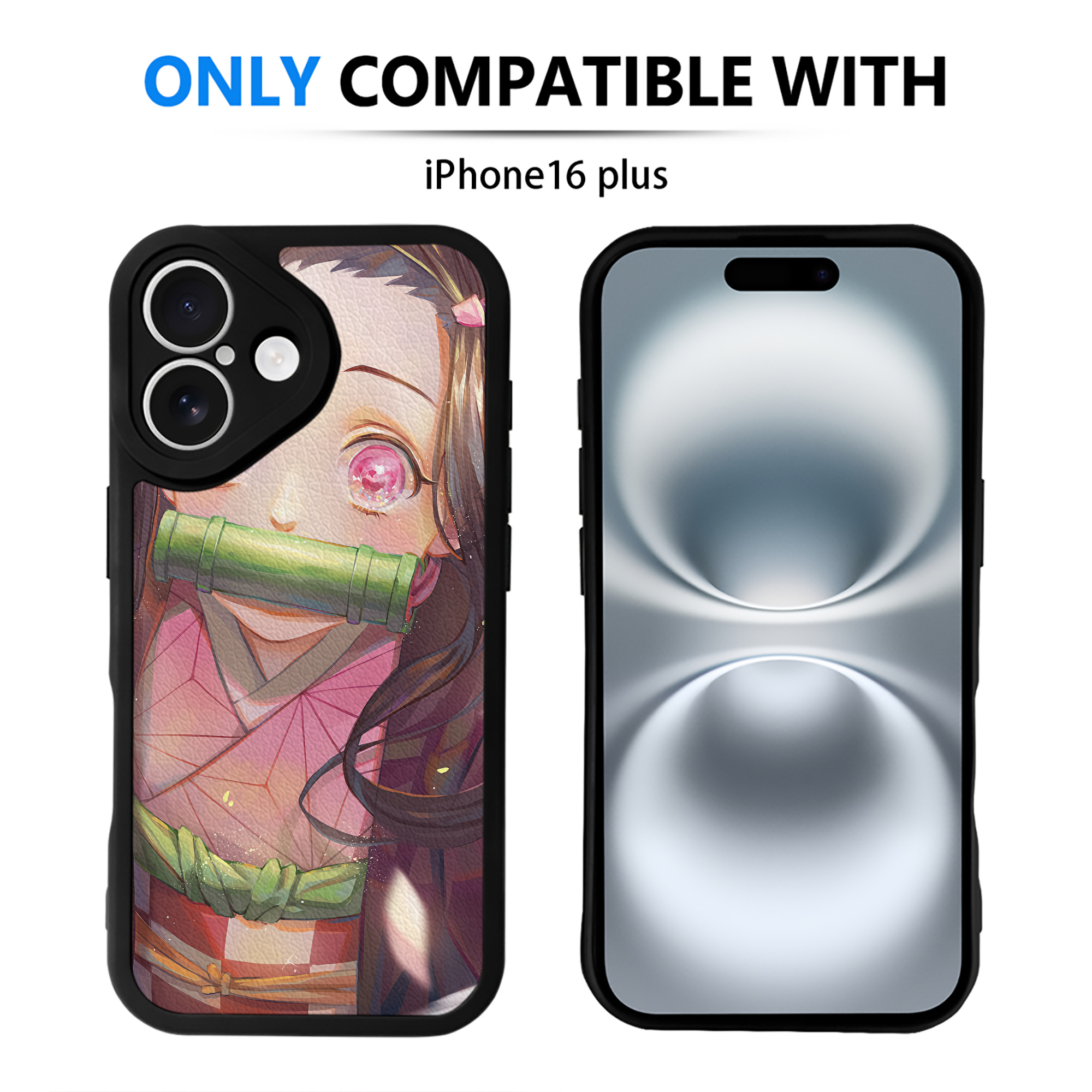 （画像用） 鬼滅の刃（きめつのやいば）竈門 禰󠄀豆子／かまど ねずこ Kamado Nezuko 【iPhone 16シリーズ対応】シリコンスマホケース（レザー調） 材質：シリコン